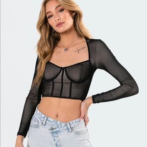 Long sleeve black mesh top